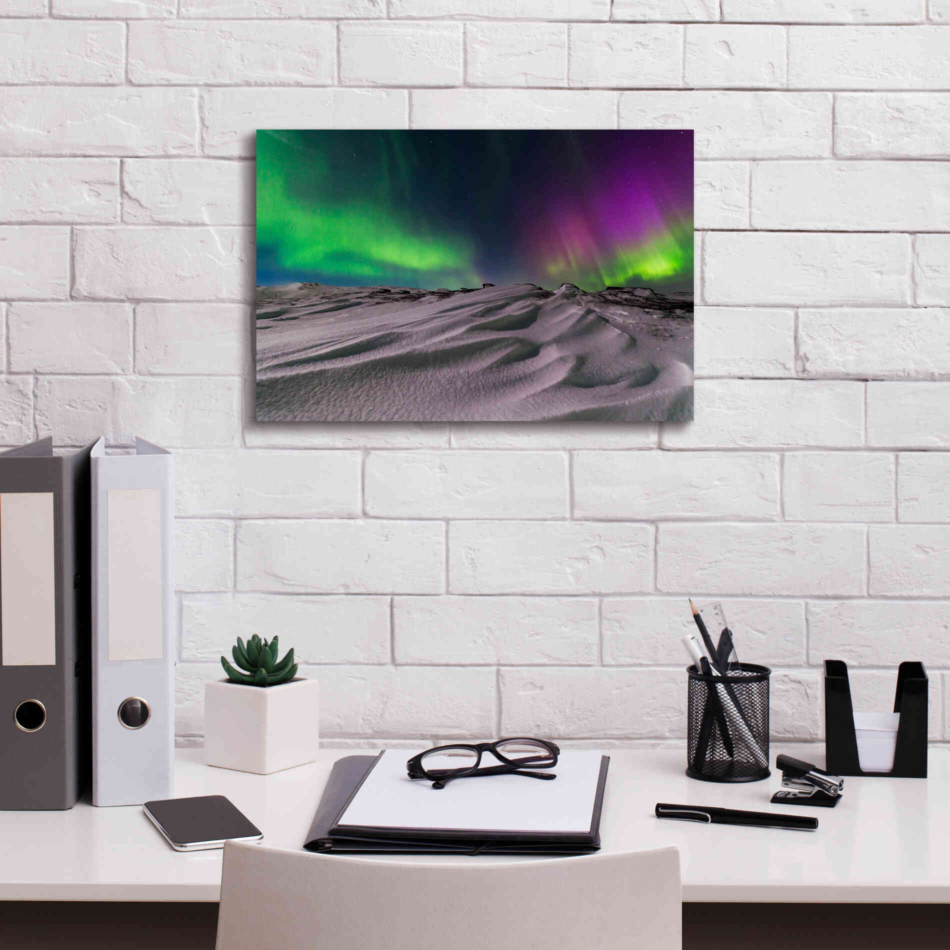 'Northern Lights On The Arctic Ocean Shore 1' by Epic Portfolio, Giclee Canvas Wall Art,18x12