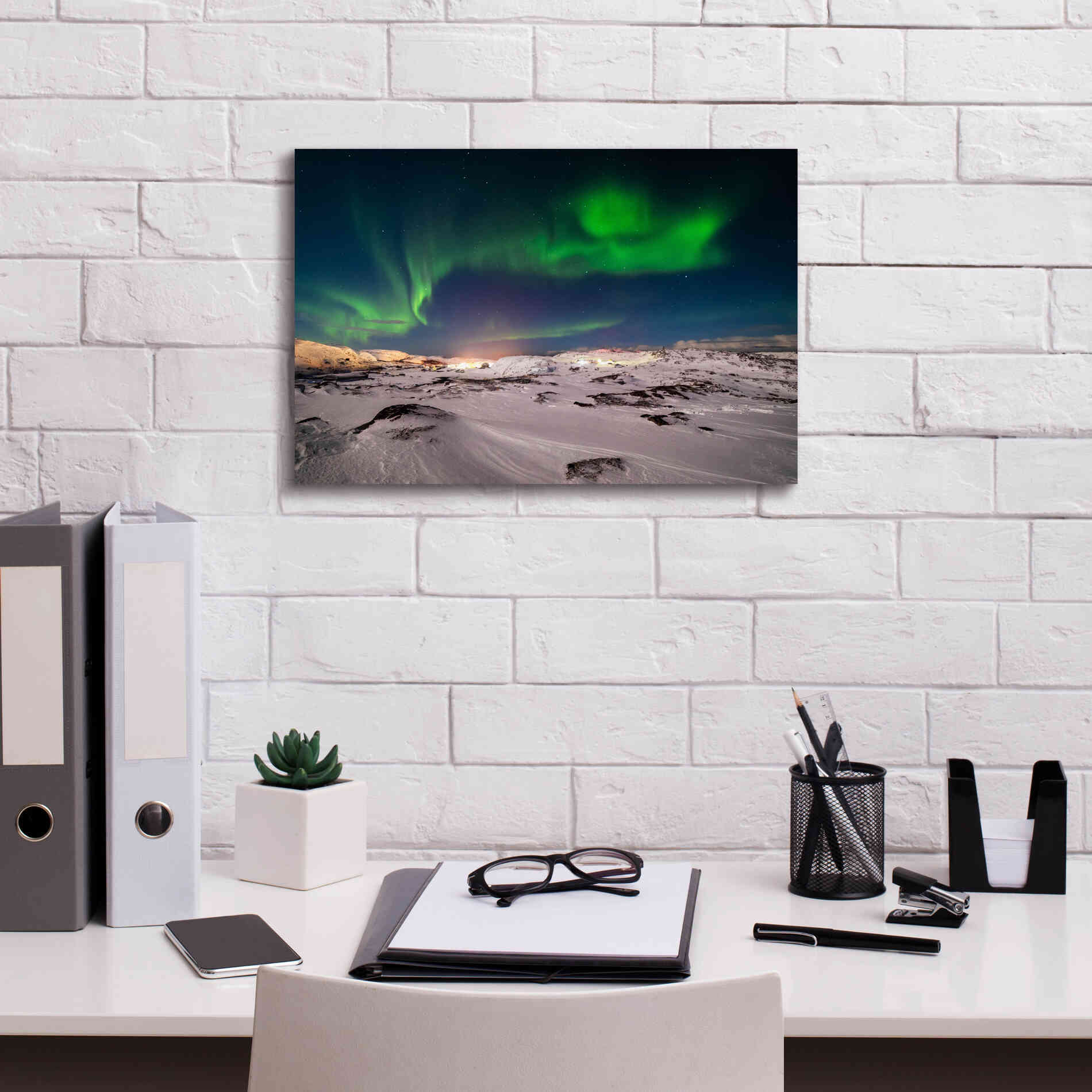 'Northern Lights On The Arctic Ocean Shore 2' by Epic Portfolio, Giclee Canvas Wall Art,18x12