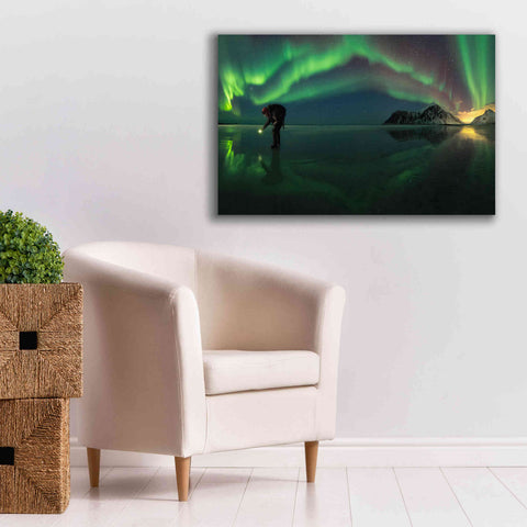 Image of 'Person On Ice During Northern Lights' by Epic Portfolio, Giclee Canvas Wall Art,40x26