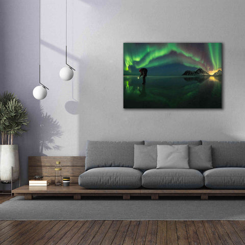Image of 'Person On Ice During Northern Lights' by Epic Portfolio, Giclee Canvas Wall Art,60x40
