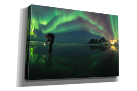 'Person On Ice During Northern Lights' by Epic Portfolio, Giclee Canvas Wall Art