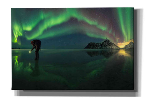 Image of 'Person On Ice During Northern Lights' by Epic Portfolio, Giclee Canvas Wall Art