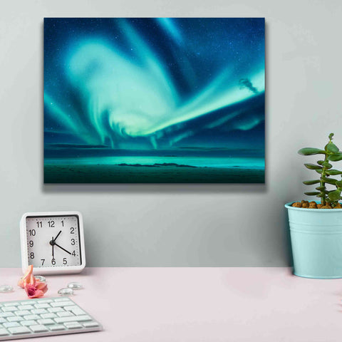 Image of 'Polar Lights Above The Sea Green Northern Lights' by Epic Portfolio, Giclee Canvas Wall Art,16x12