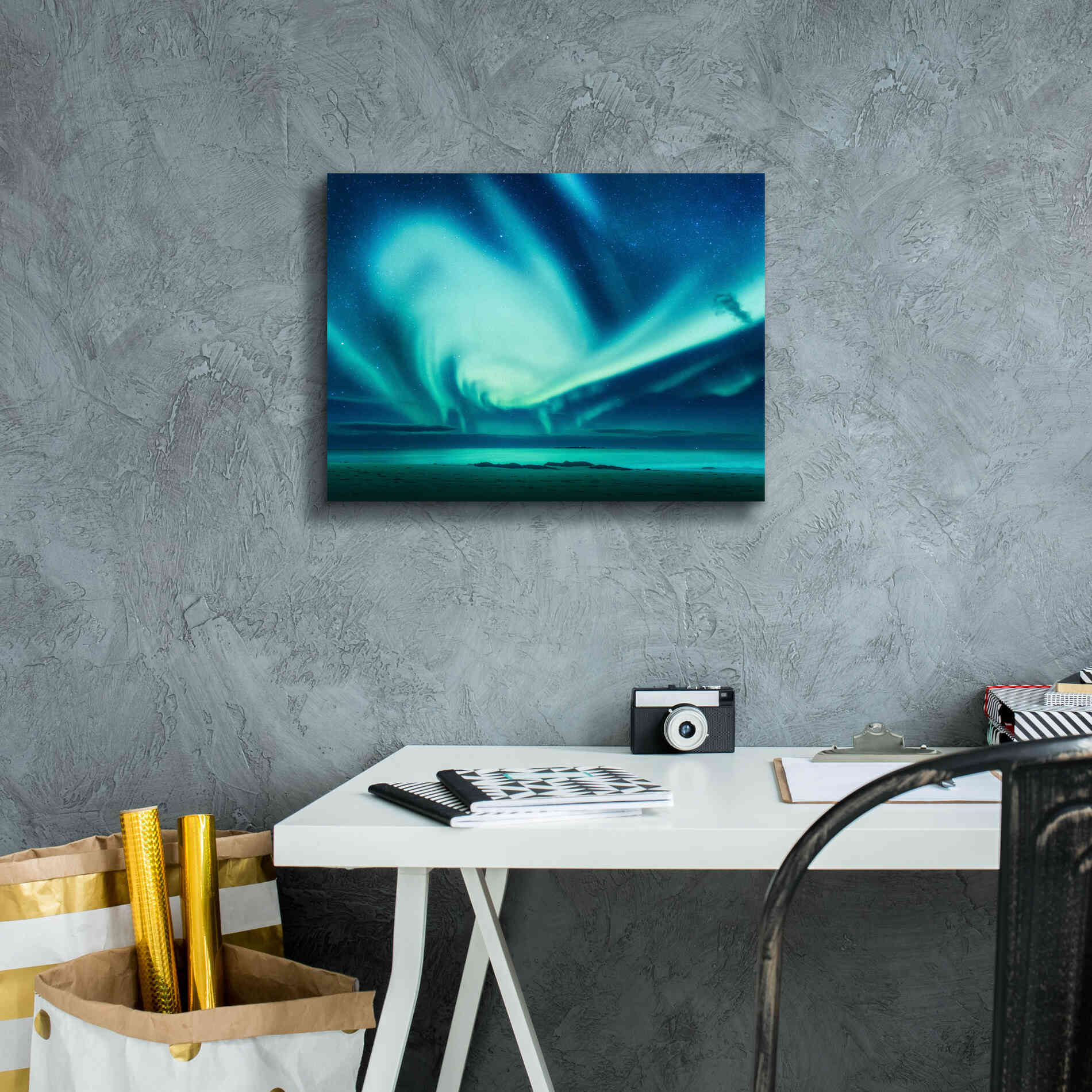 'Polar Lights Above The Sea Green Northern Lights' by Epic Portfolio, Giclee Canvas Wall Art,16x12