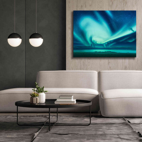 Image of 'Polar Lights Above The Sea Green Northern Lights' by Epic Portfolio, Giclee Canvas Wall Art,54x40