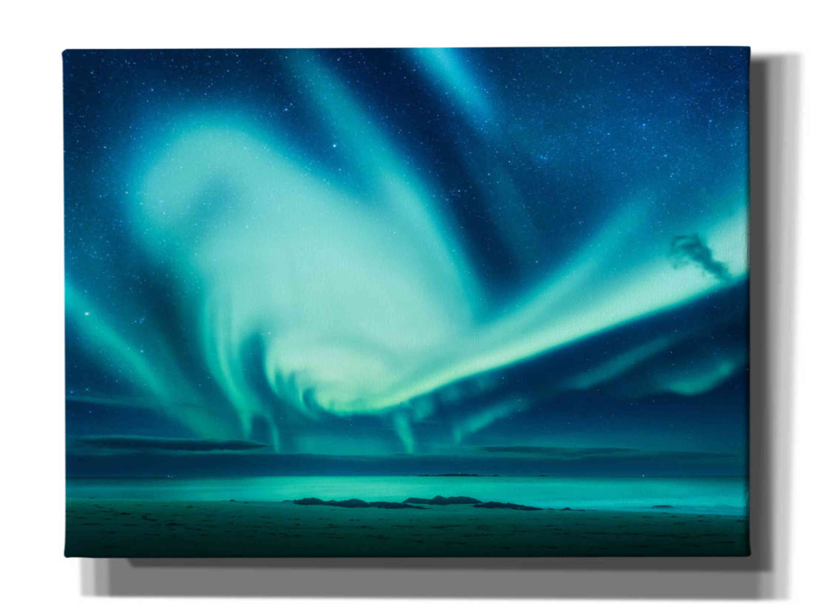 'Polar Lights Above The Sea Green Northern Lights' by Epic Portfolio, Giclee Canvas Wall Art