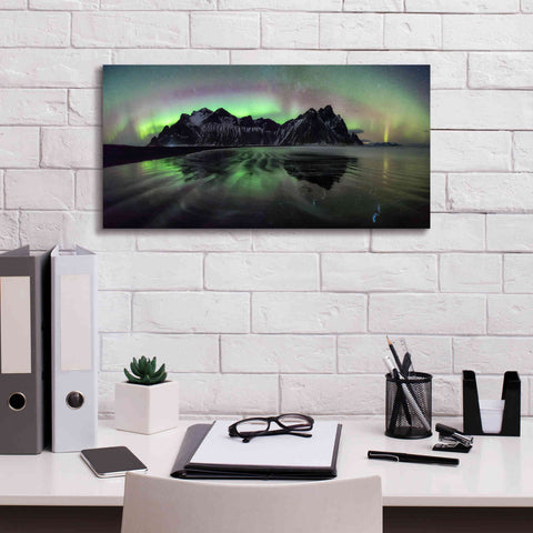 Image of 'Water And Mountain During Northern Lights' by Epic Portfolio, Giclee Canvas Wall Art,24x12