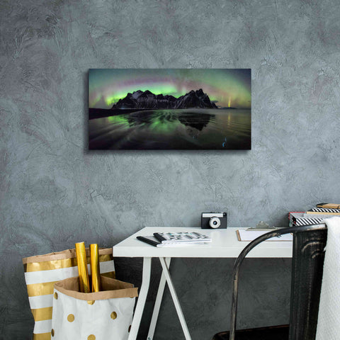 Image of 'Water And Mountain During Northern Lights' by Epic Portfolio, Giclee Canvas Wall Art,24x12