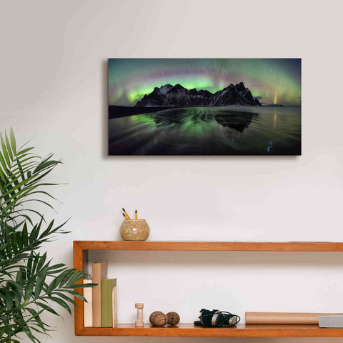 Image of 'Water And Mountain During Northern Lights' by Epic Portfolio, Giclee Canvas Wall Art,24x12