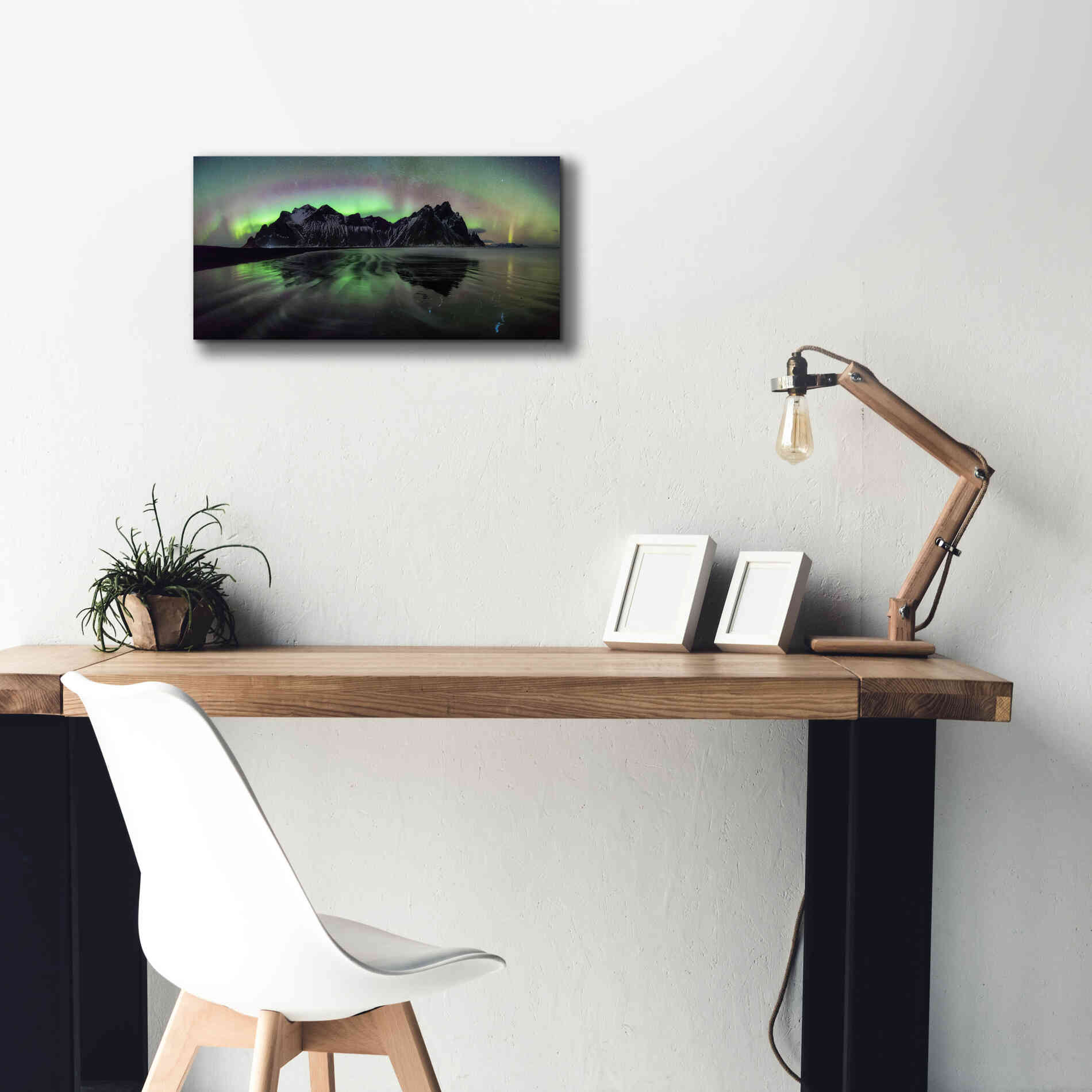 'Water And Mountain During Northern Lights' by Epic Portfolio, Giclee Canvas Wall Art,24x12
