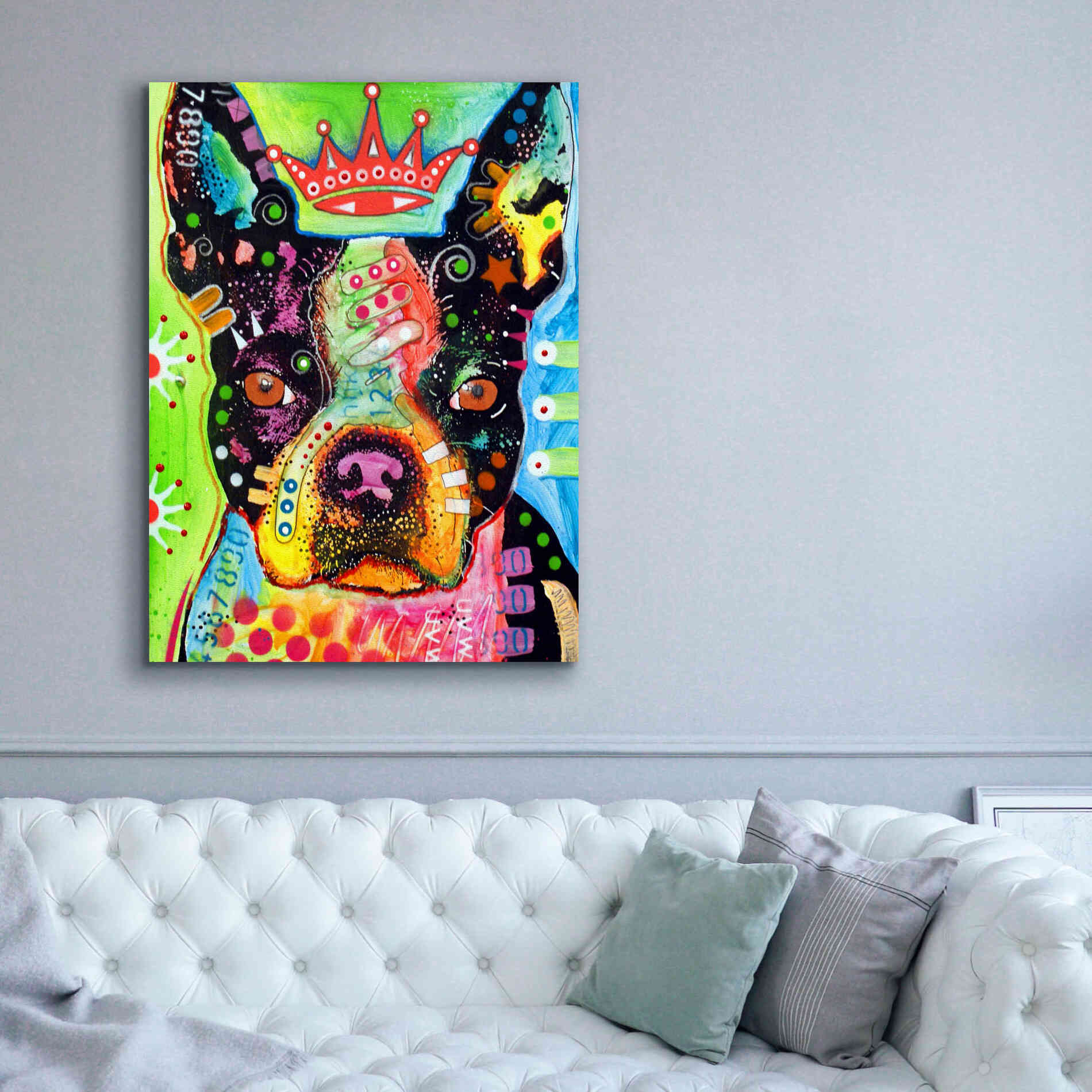 'Boston Terrier Crowned' by Dean Russo, Giclee Canvas Wall Art,40x54