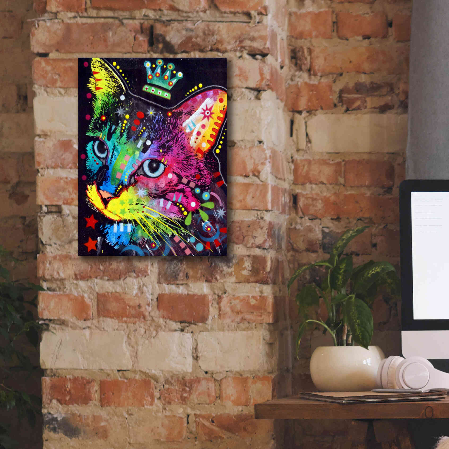 'Thinking Cat Crowned' by Dean Russo, Giclee Canvas Wall Art,12x16