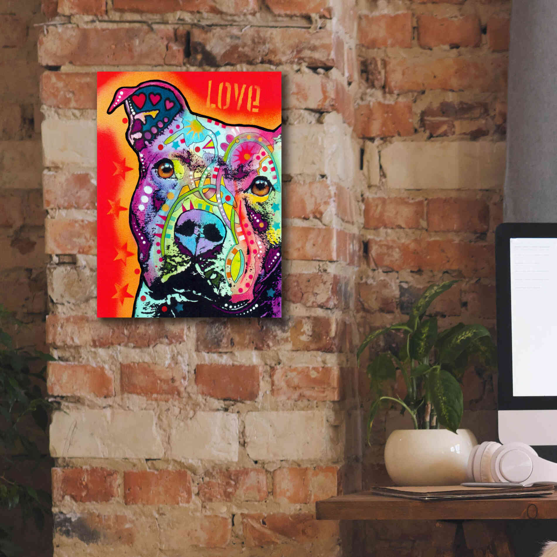 'Thoughtful Pitbull' by Dean Russo, Giclee Canvas Wall Art,12x16