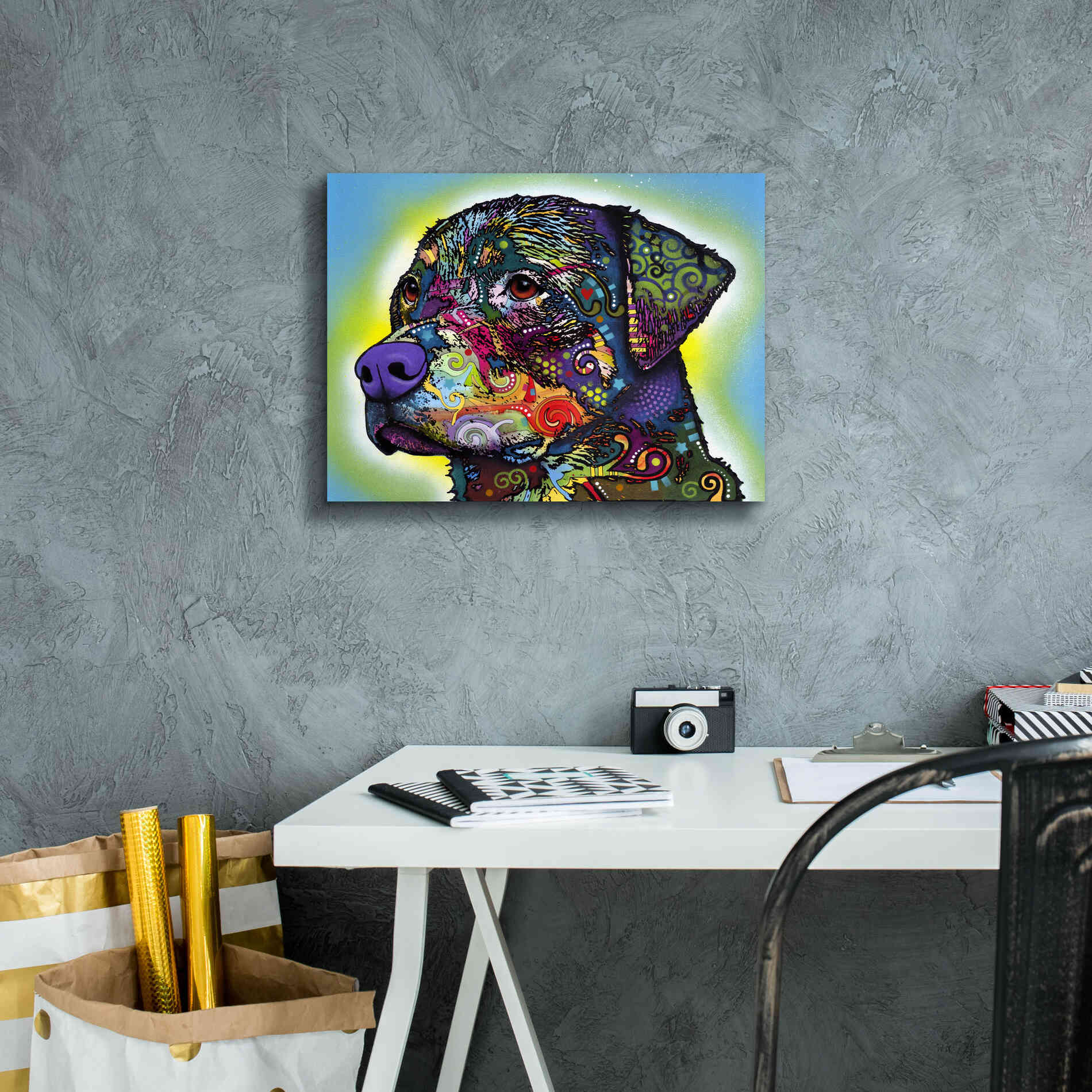 'The Rottweiler' by Dean Russo, Giclee Canvas Wall Art,16x12