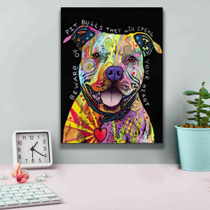 'Beware Of Pit Bulls' by Dean Russo, Giclee Canvas Wall Art,12x16