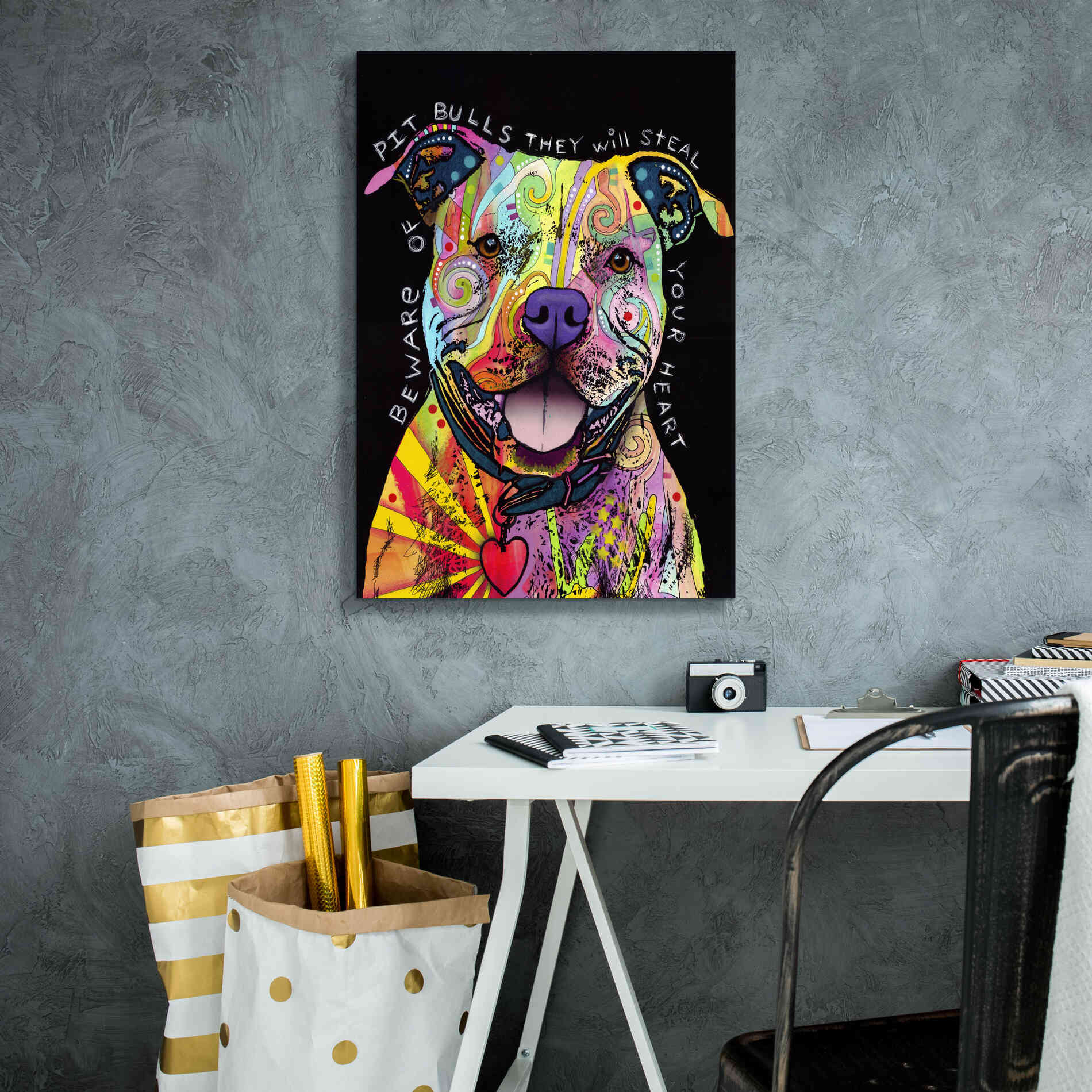'Beware Of Pit Bulls' by Dean Russo, Giclee Canvas Wall Art,18x26