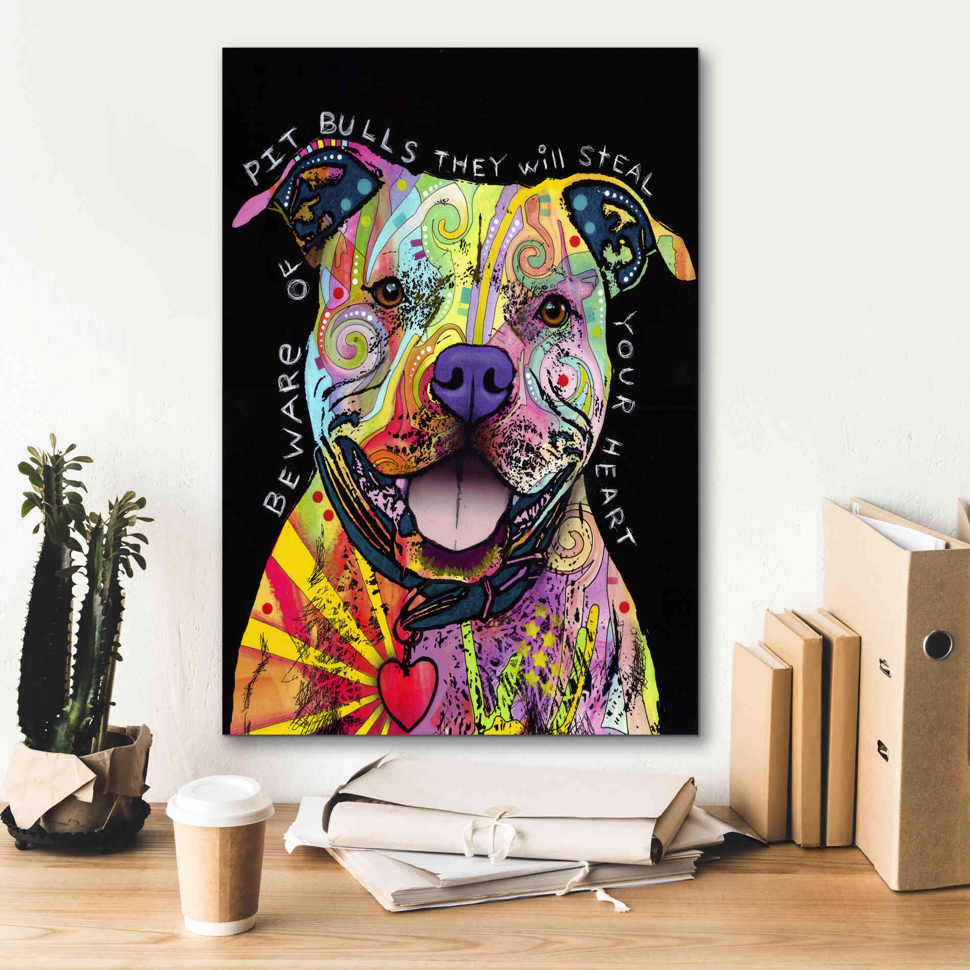 'Beware Of Pit Bulls' by Dean Russo, Giclee Canvas Wall Art,18x26