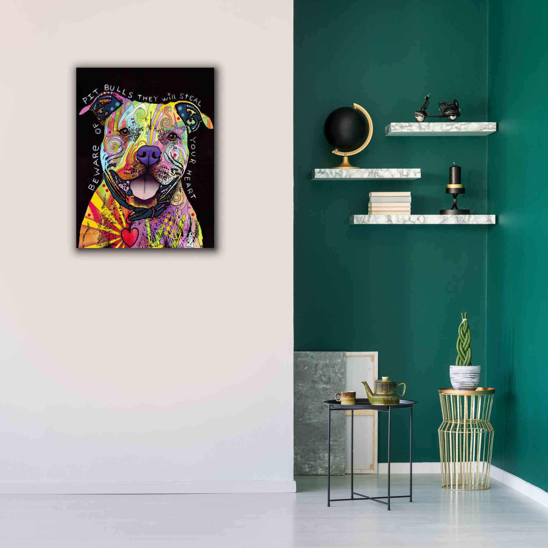 'Beware Of Pit Bulls' by Dean Russo, Giclee Canvas Wall Art,26x34