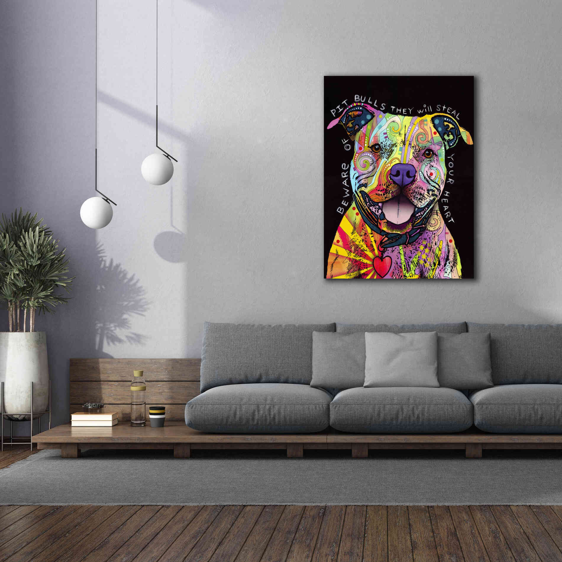 'Beware Of Pit Bulls' by Dean Russo, Giclee Canvas Wall Art,40x54