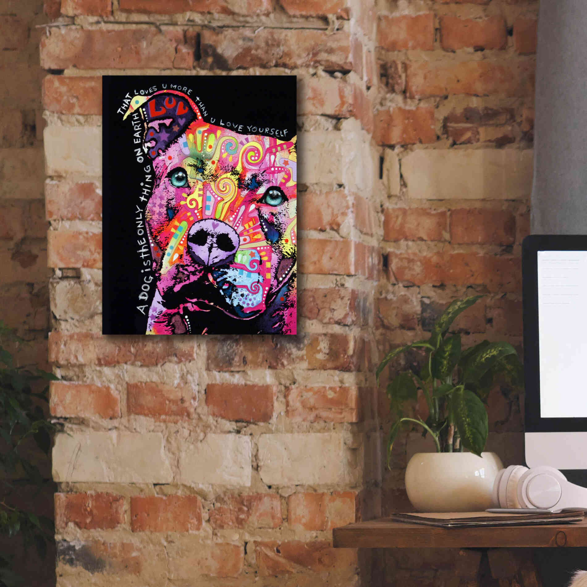 'Thoughtful Pit Bull' by Dean Russo, Giclee Canvas Wall Art,12x16