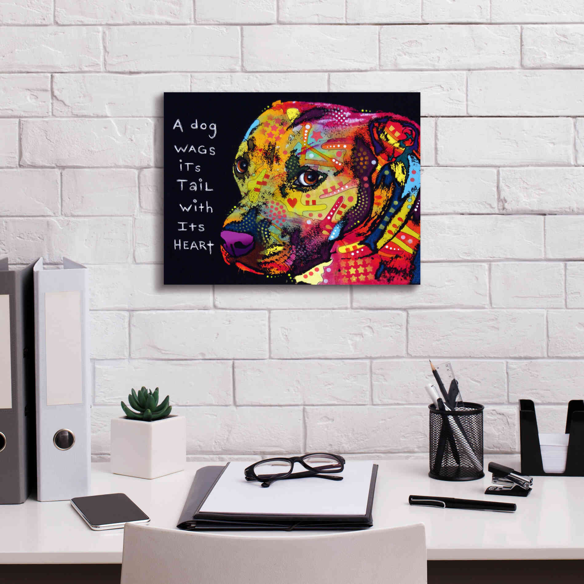 'Gratitude Pitbull' by Dean Russo, Giclee Canvas Wall Art,16x12