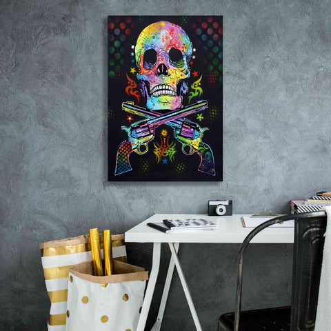 Image of 'Skull & Guns' by Dean Russo, Giclee Canvas Wall Art,18x26