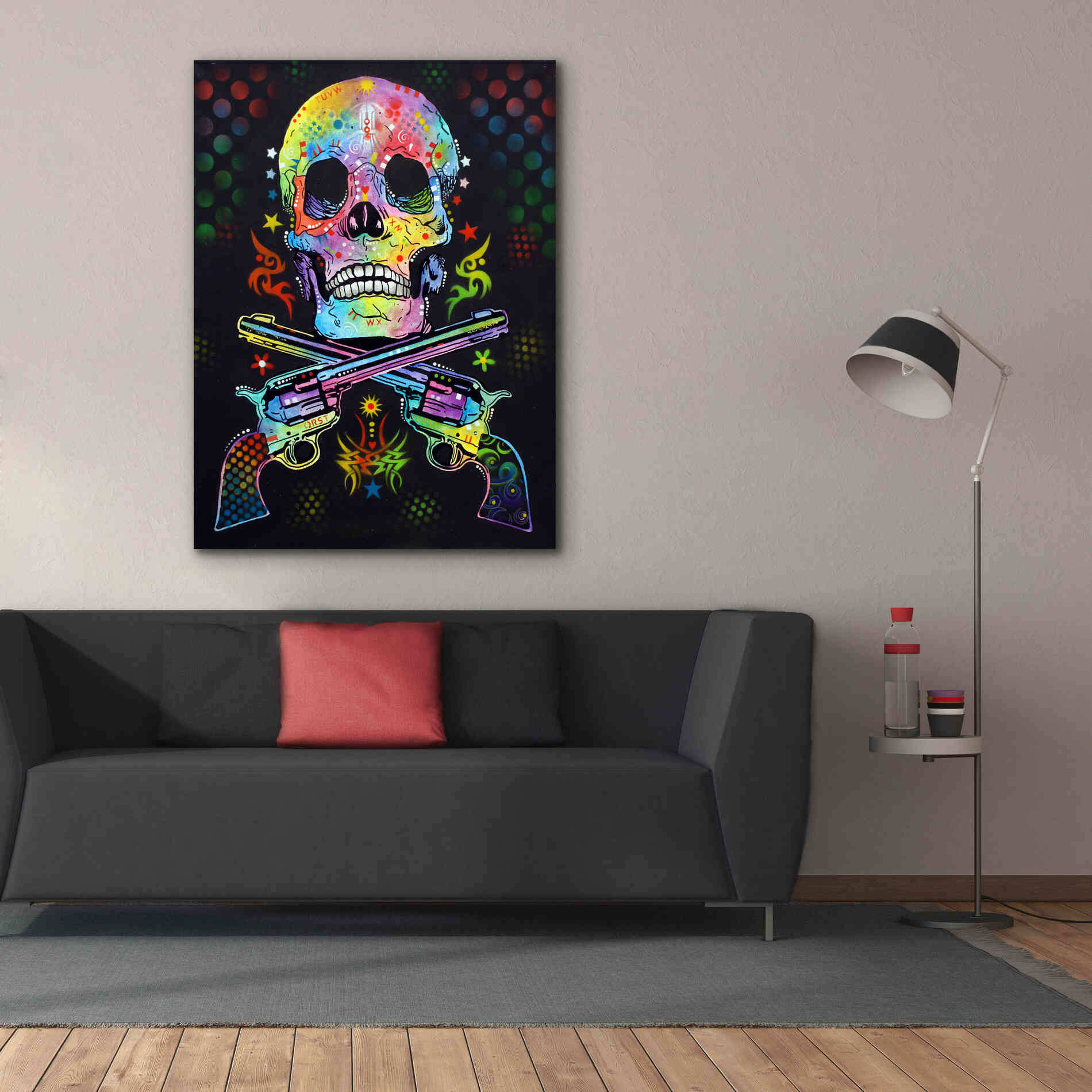 'Skull & Guns' by Dean Russo, Giclee Canvas Wall Art,40x54