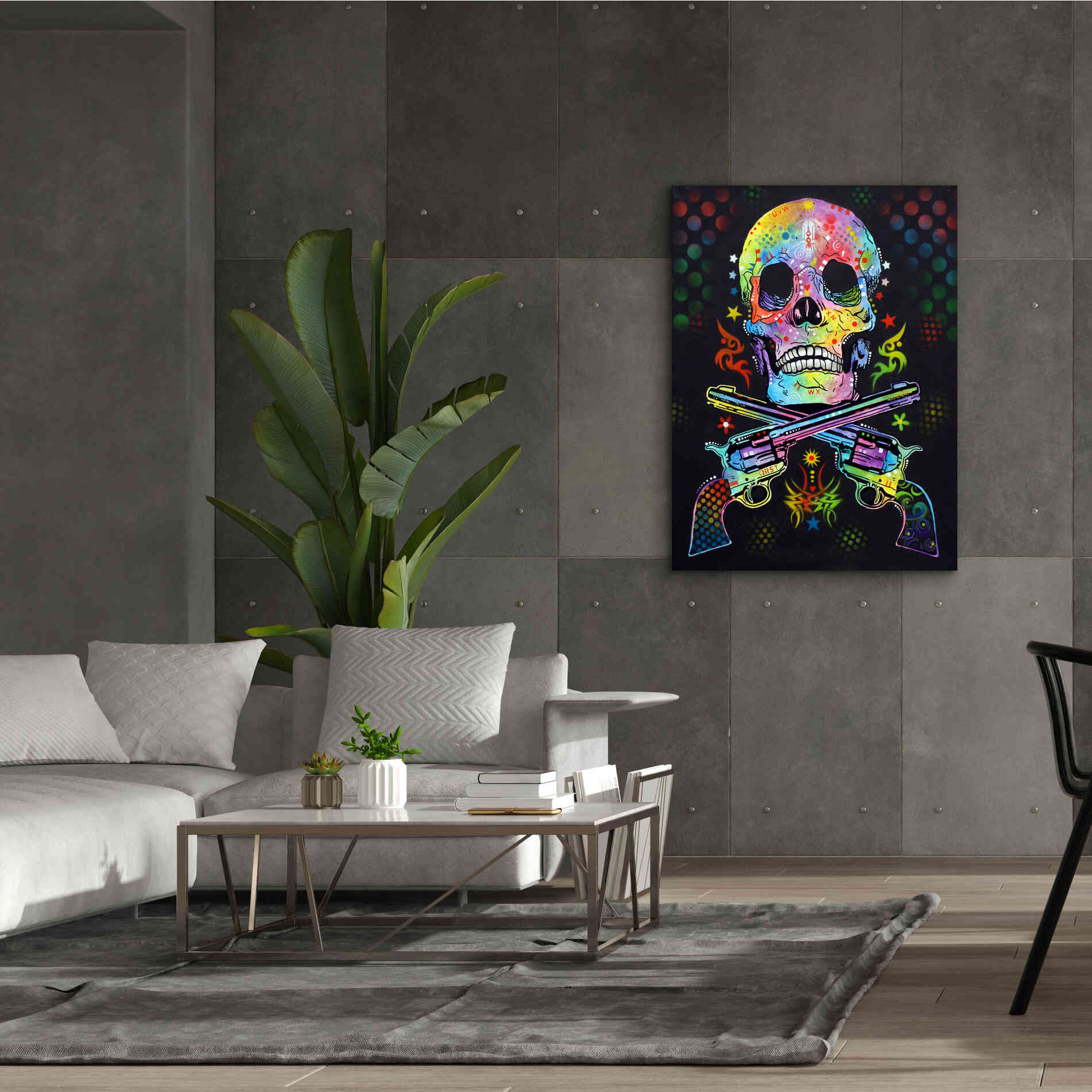 'Skull & Guns' by Dean Russo, Giclee Canvas Wall Art,40x54