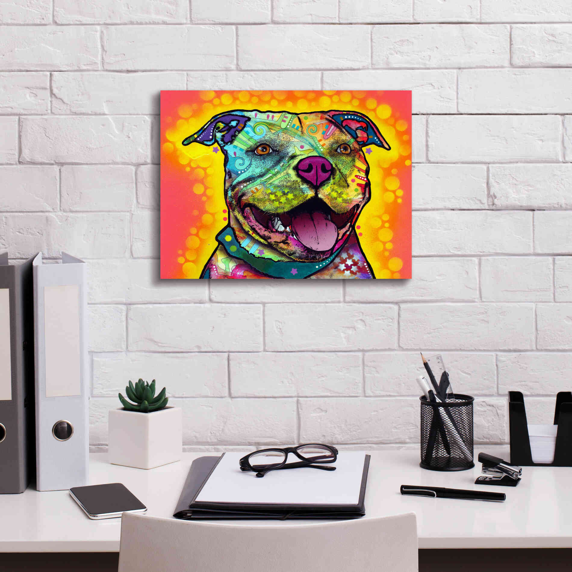 'Dewey Pit Bull' by Dean Russo, Giclee Canvas Wall Art,16x12