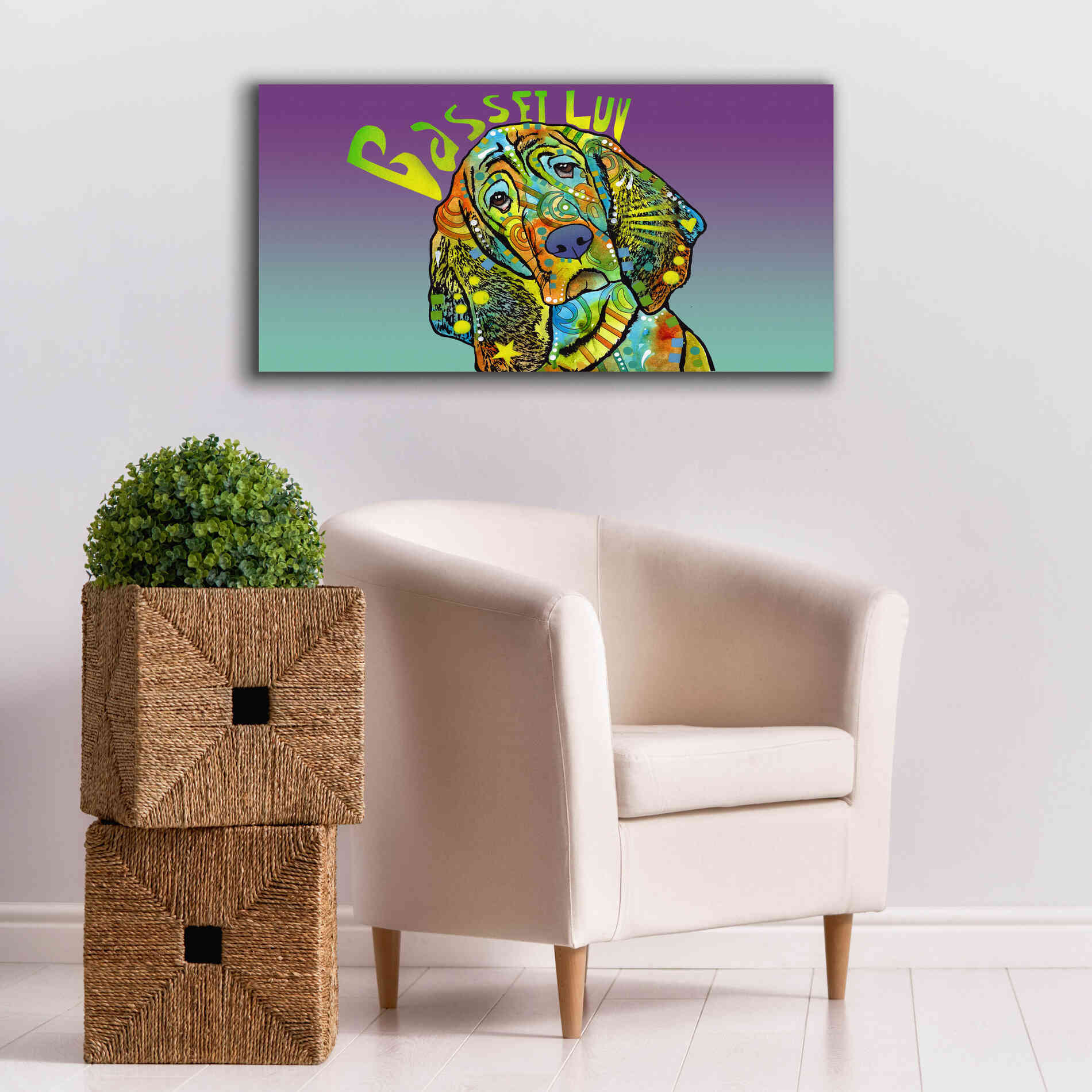 'Basset Luv' by Dean Russo, Giclee Canvas Wall Art,40x20
