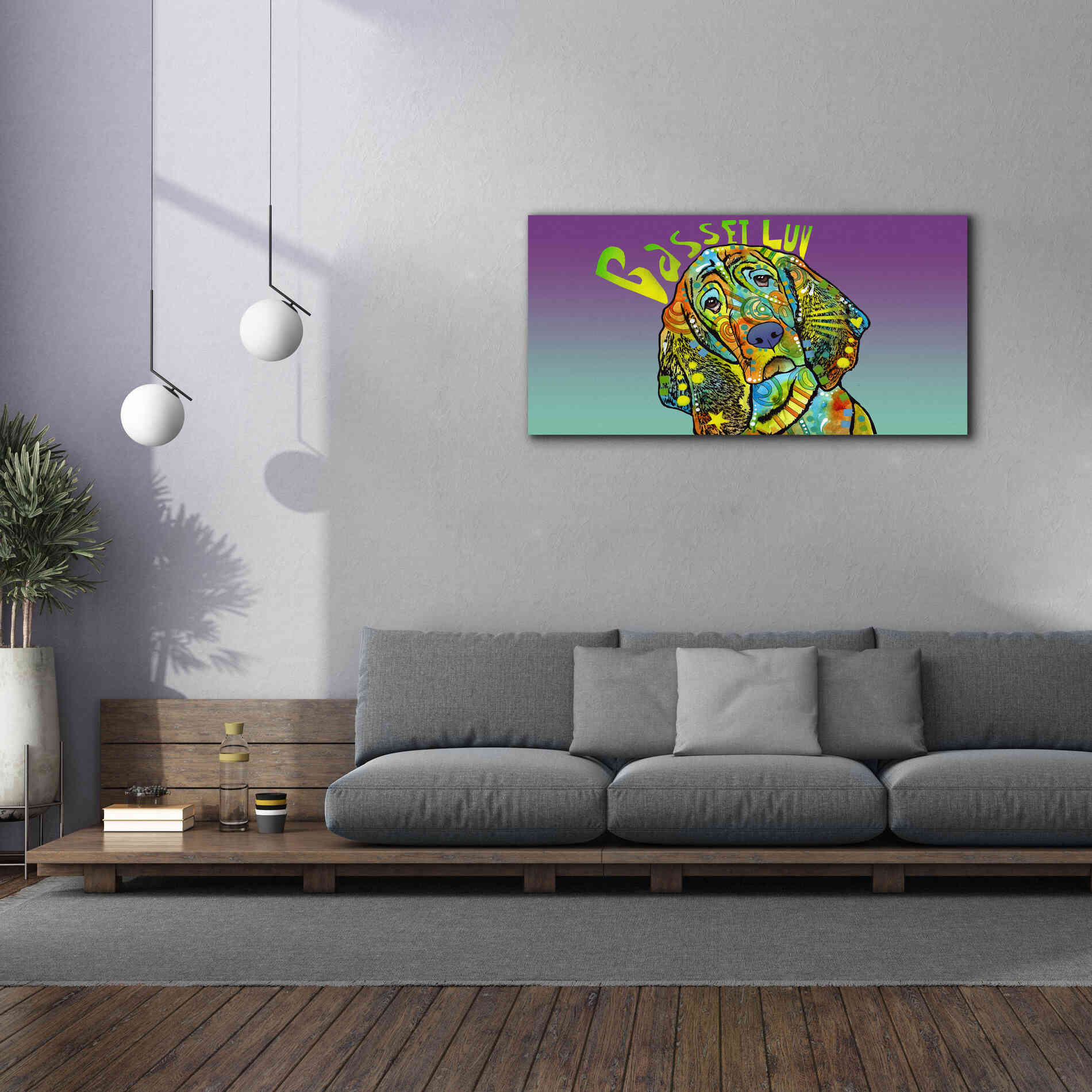 'Basset Luv' by Dean Russo, Giclee Canvas Wall Art,60x30