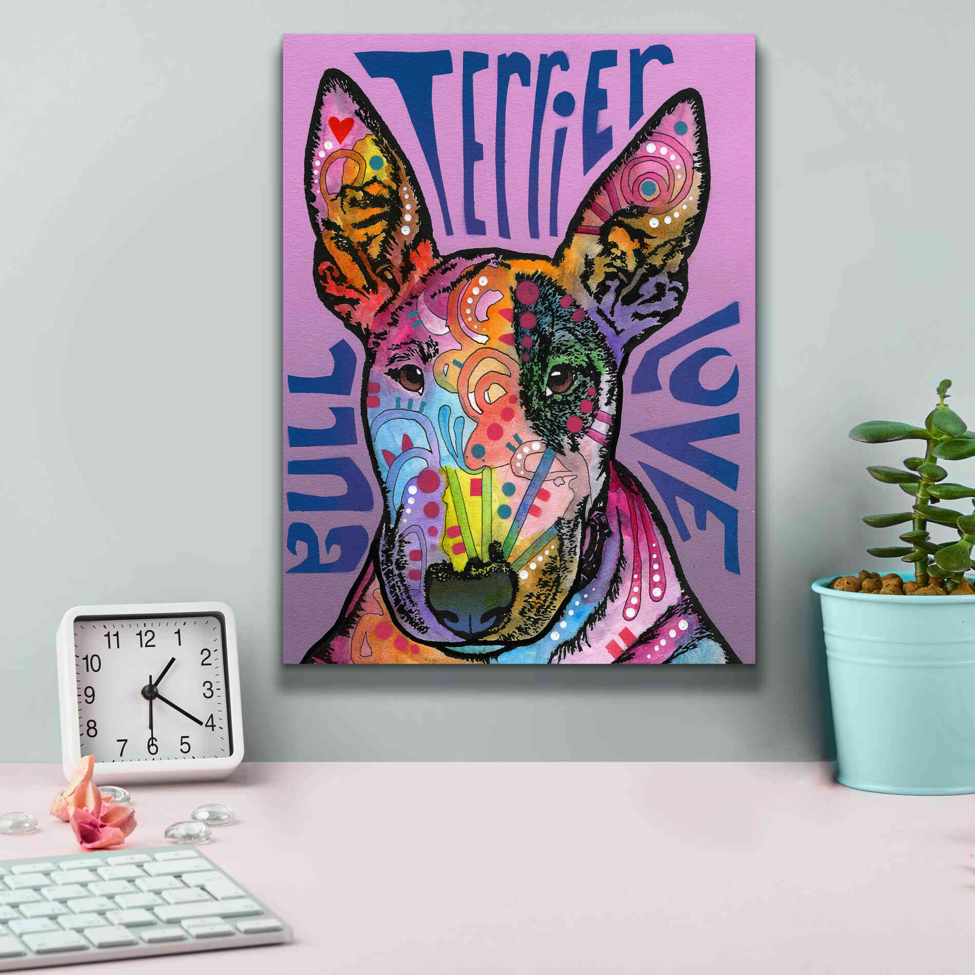'Bull Terrier Luv' by Dean Russo, Giclee Canvas Wall Art,12x16
