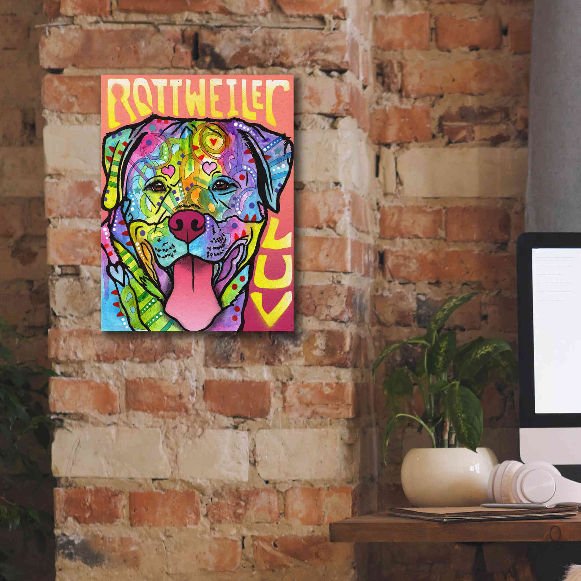 'Rottweiler Luv' by Dean Russo, Giclee Canvas Wall Art,12x16