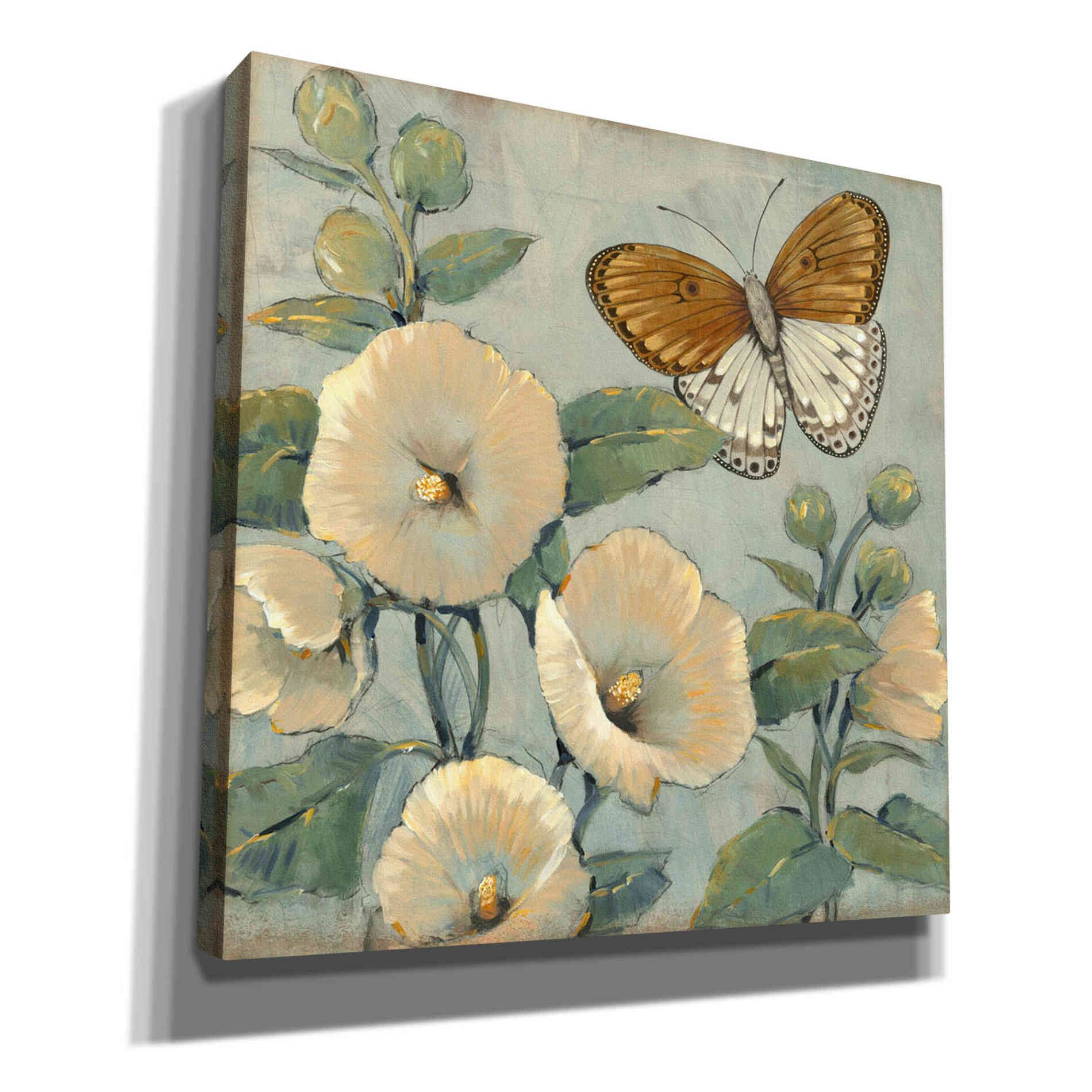 'Butterfly & Hollyhocks I' by Tim O'Toole, Canvas Wall Art