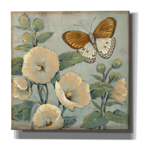 Image of 'Butterfly & Hollyhocks I' by Tim O'Toole, Canvas Wall Art