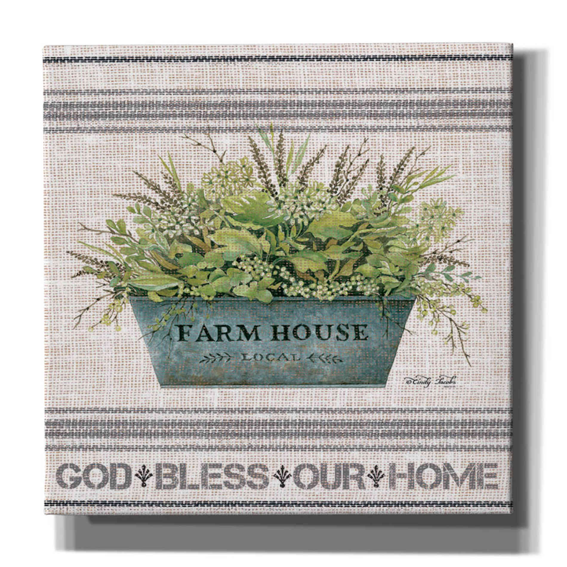 'Galvanized Farmhouse God Bless' by Cindy Jacobs, Canvas Wall Art