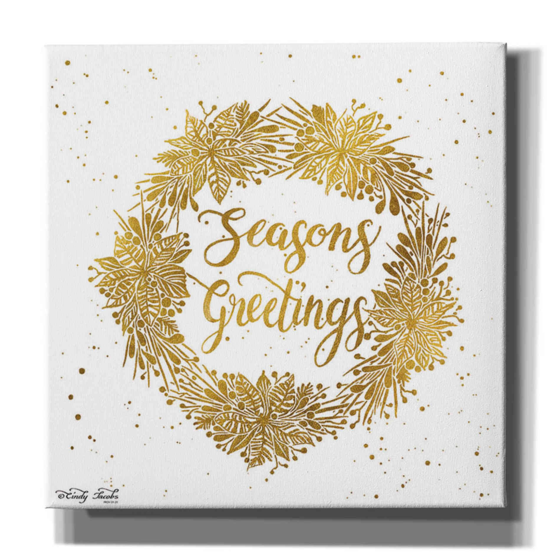 'Seasons Greetings Gold Wreath' by Cindy Jacobs, Canvas Wall Art
