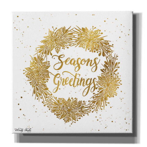 Image of 'Seasons Greetings Gold Wreath' by Cindy Jacobs, Canvas Wall Art
