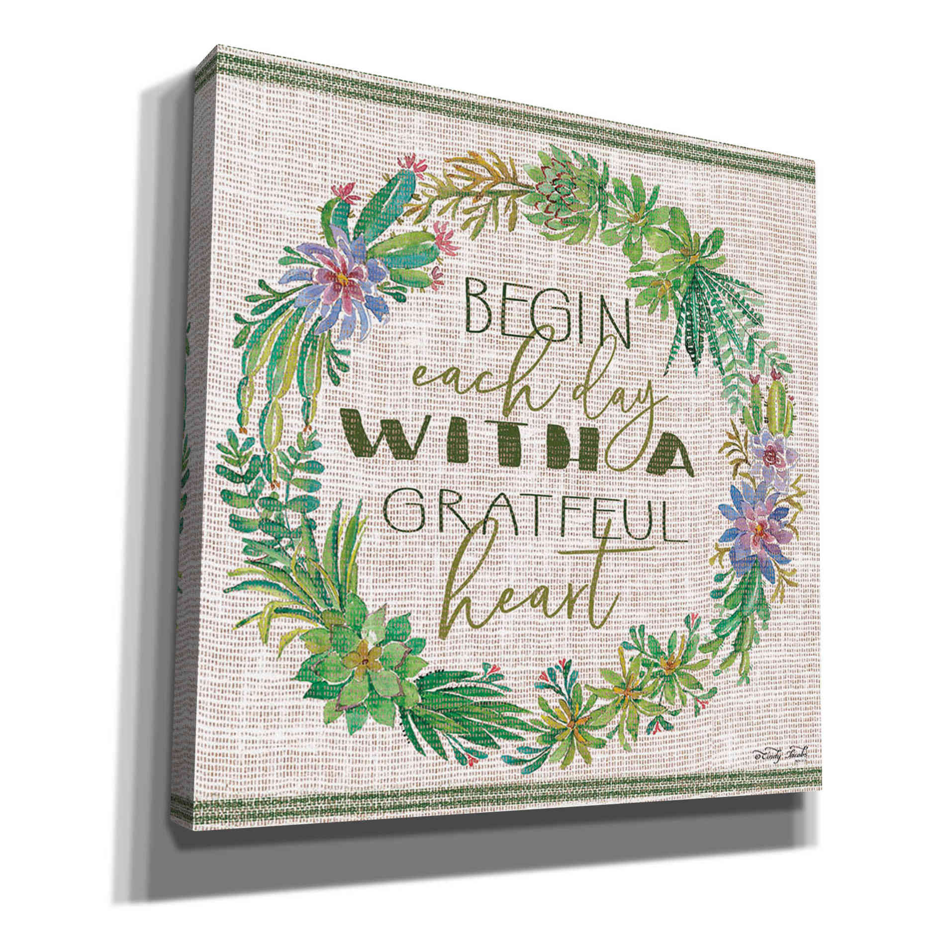 'Grateful Heart Succulent Wreath' by Cindy Jacobs, Canvas Wall Art