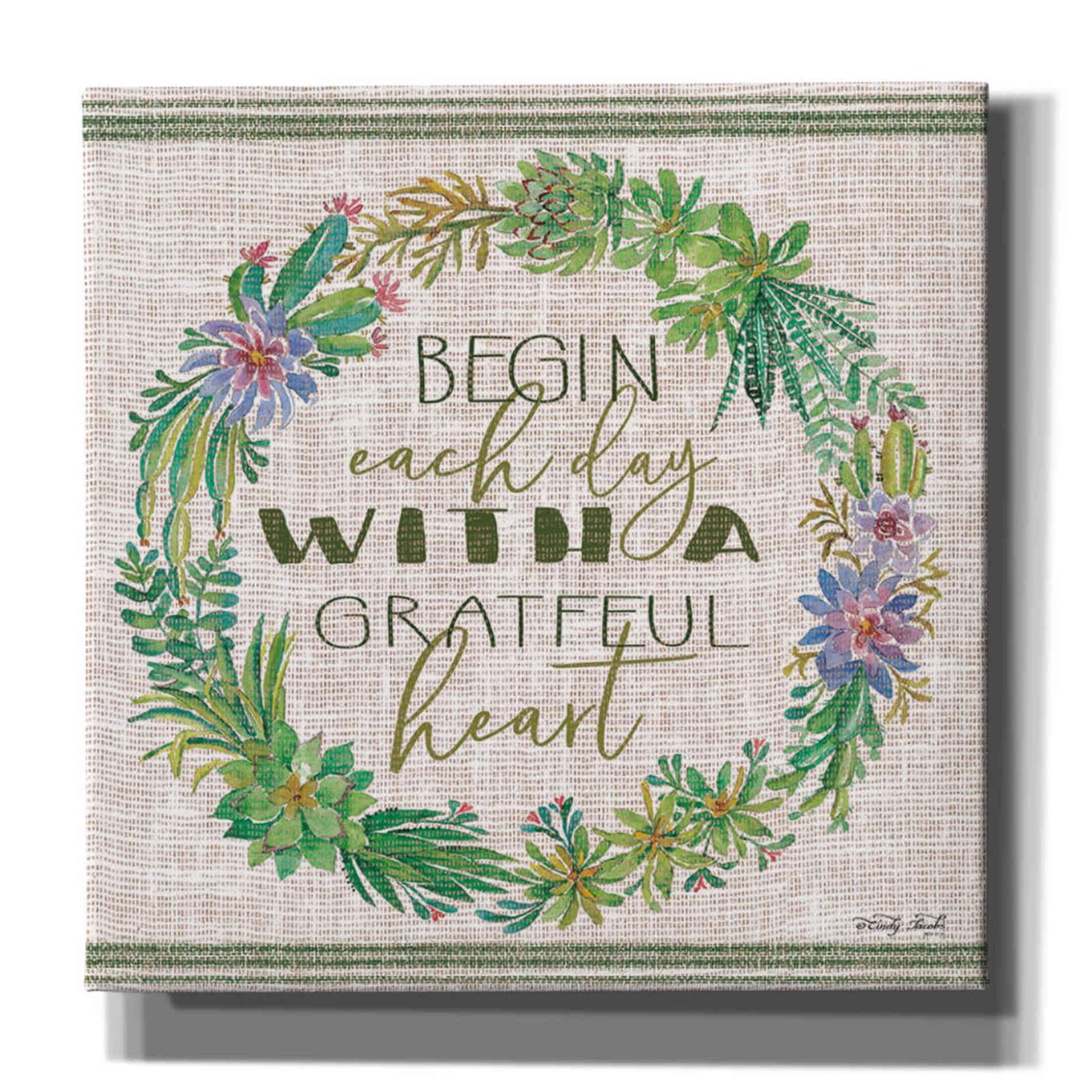 'Grateful Heart Succulent Wreath' by Cindy Jacobs, Canvas Wall Art