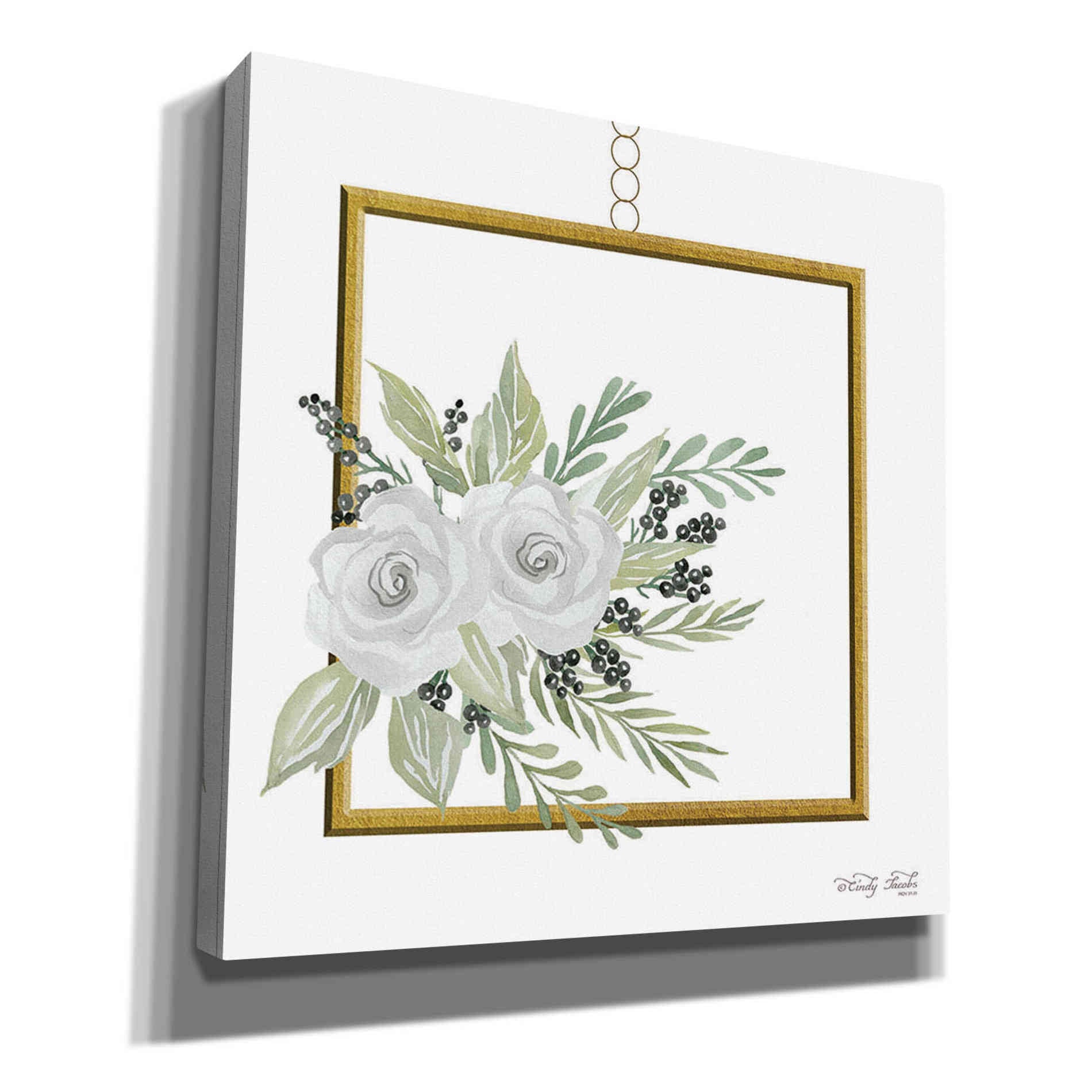 'Geometric Square Muted Floral' by Cindy Jacobs, Canvas Wall Art
