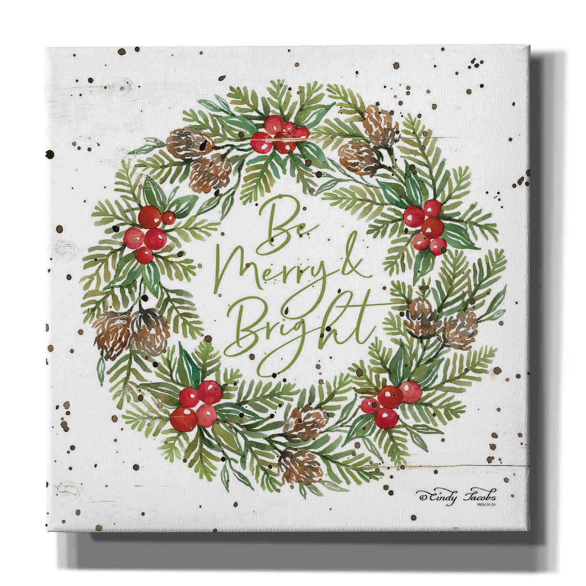 'Be Merry & Bright Wreath' by Cindy Jacobs, Canvas Wall Art