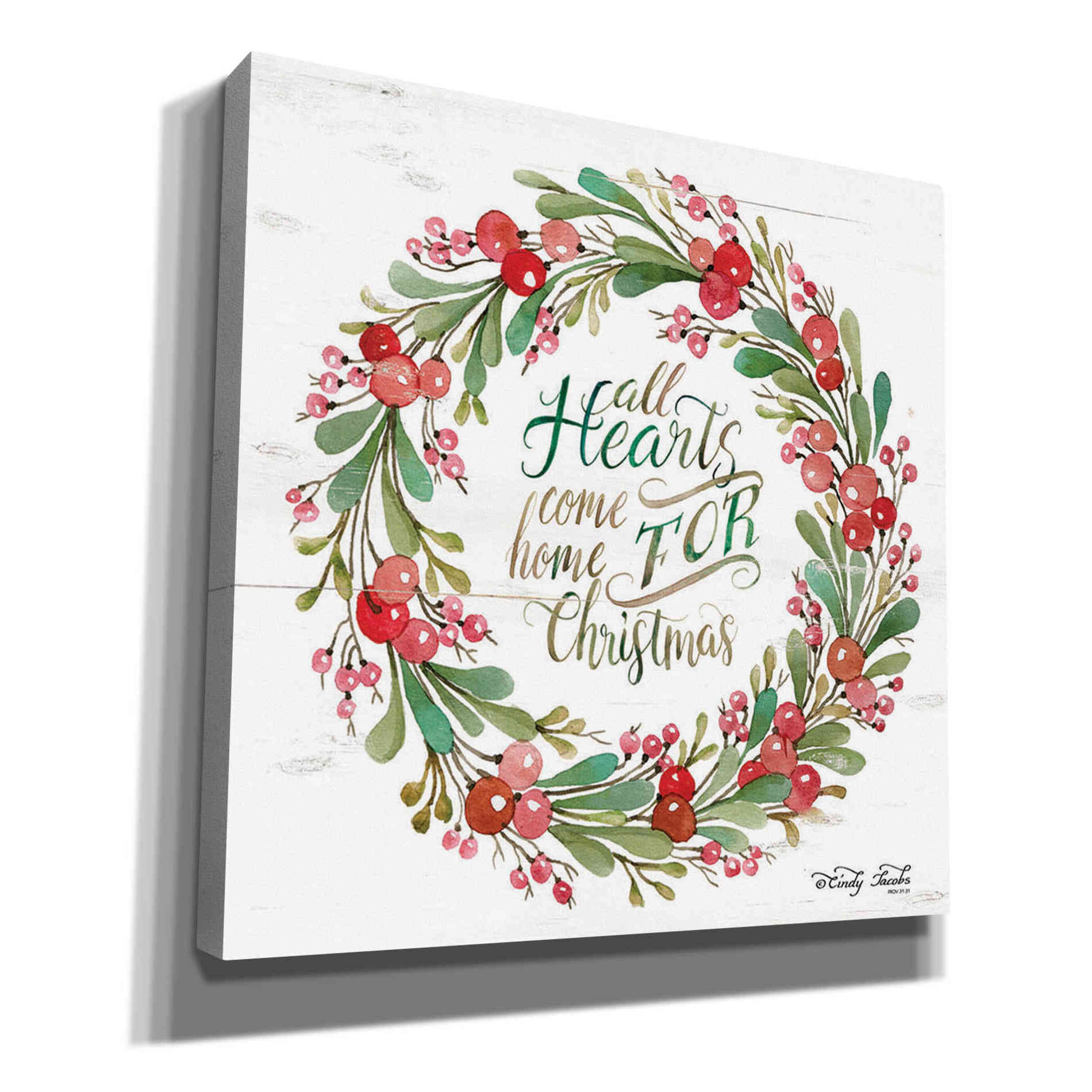 'All Hearts Come Home for Christmas Berry Wreath' by Cindy Jacobs, Canvas Wall Art