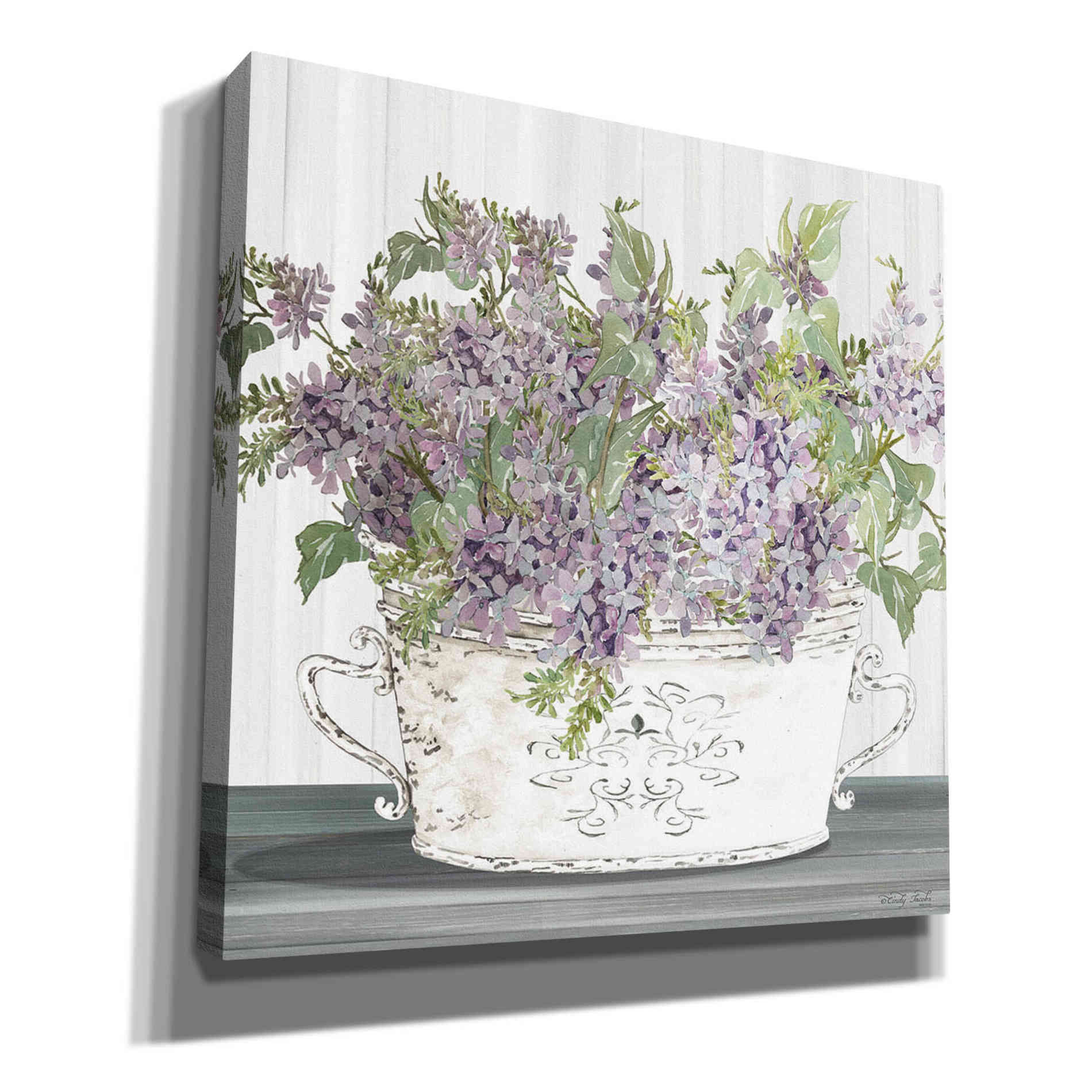 'Lilac Galvanized Pot' by Cindy Jacobs, Canvas Wall Art