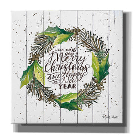 'Merry Christmas and Happy New Year Wreath' by Cindy Jacobs, Canvas Wall Art