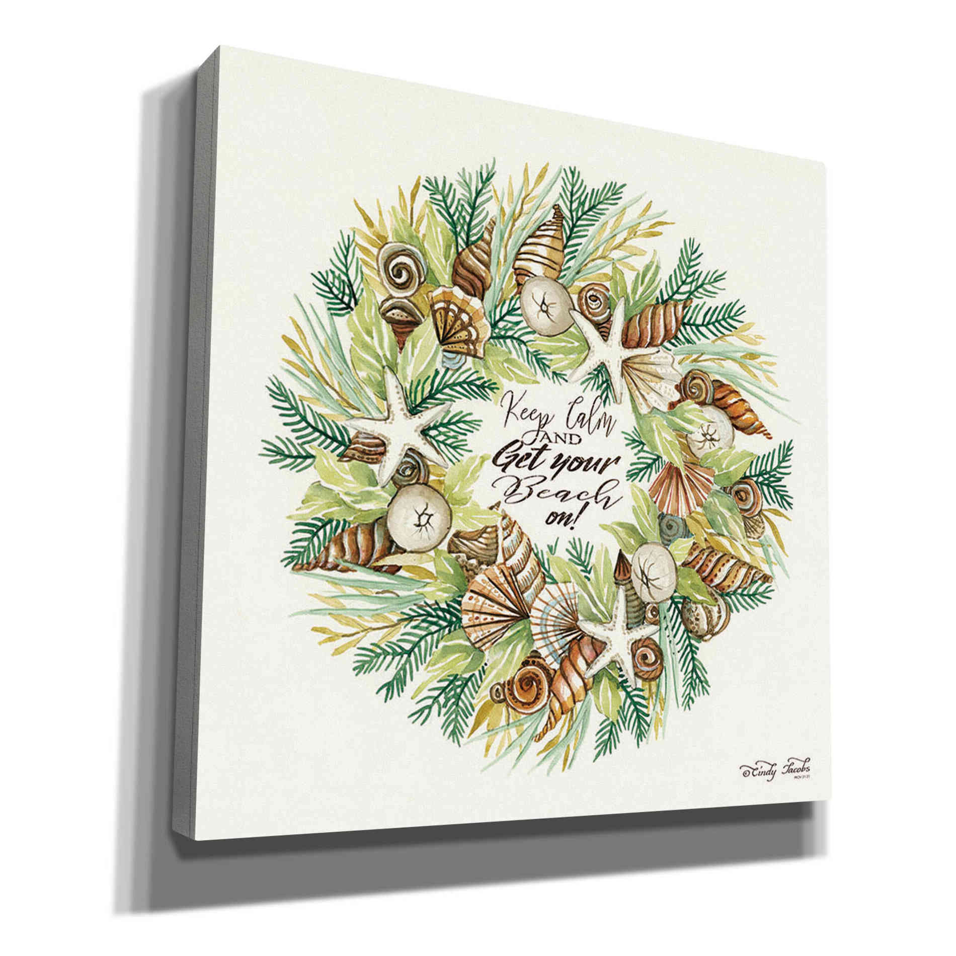 'Get Your Beach On Shell Wreath' by Cindy Jacobs, Canvas Wall Art