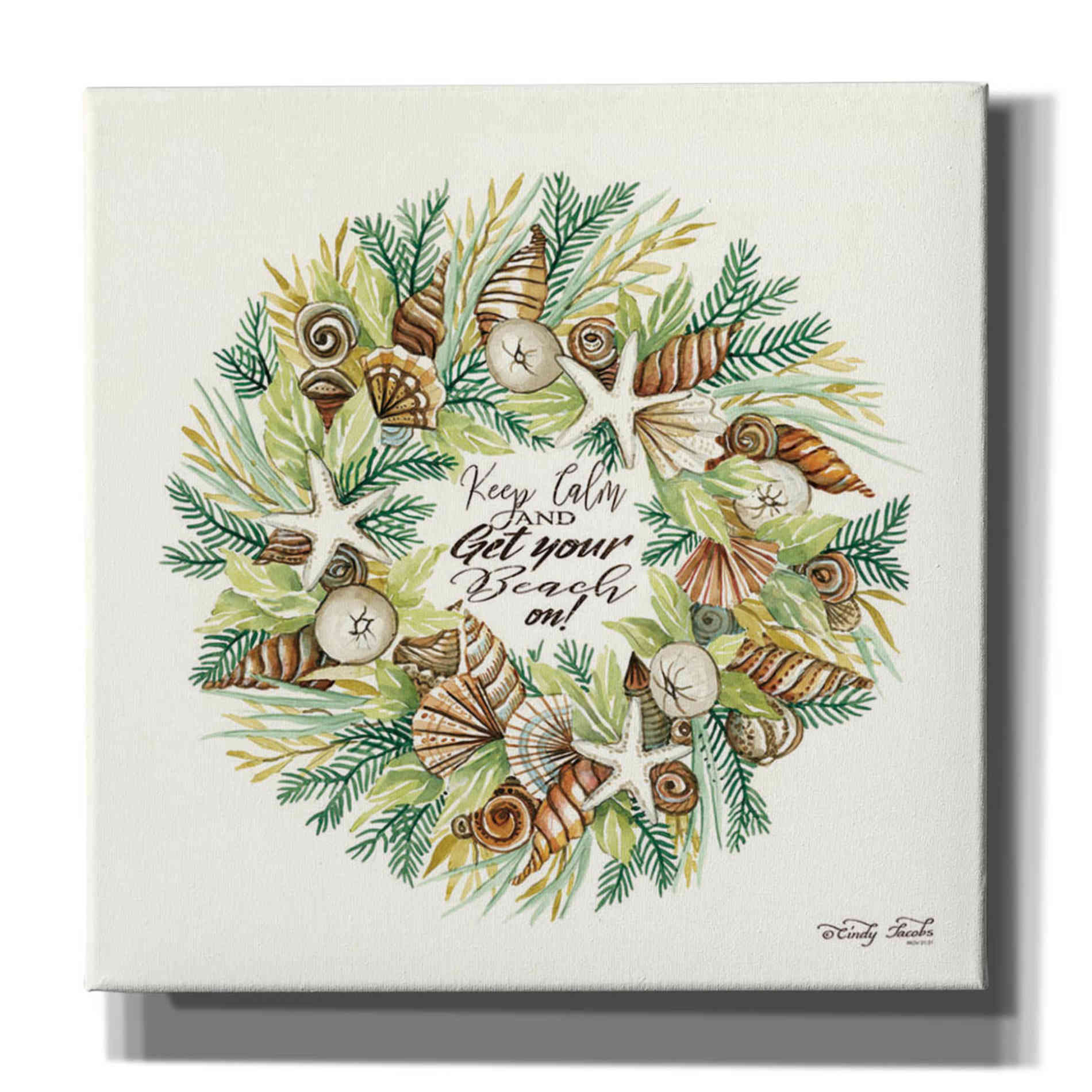 'Get Your Beach On Shell Wreath' by Cindy Jacobs, Canvas Wall Art