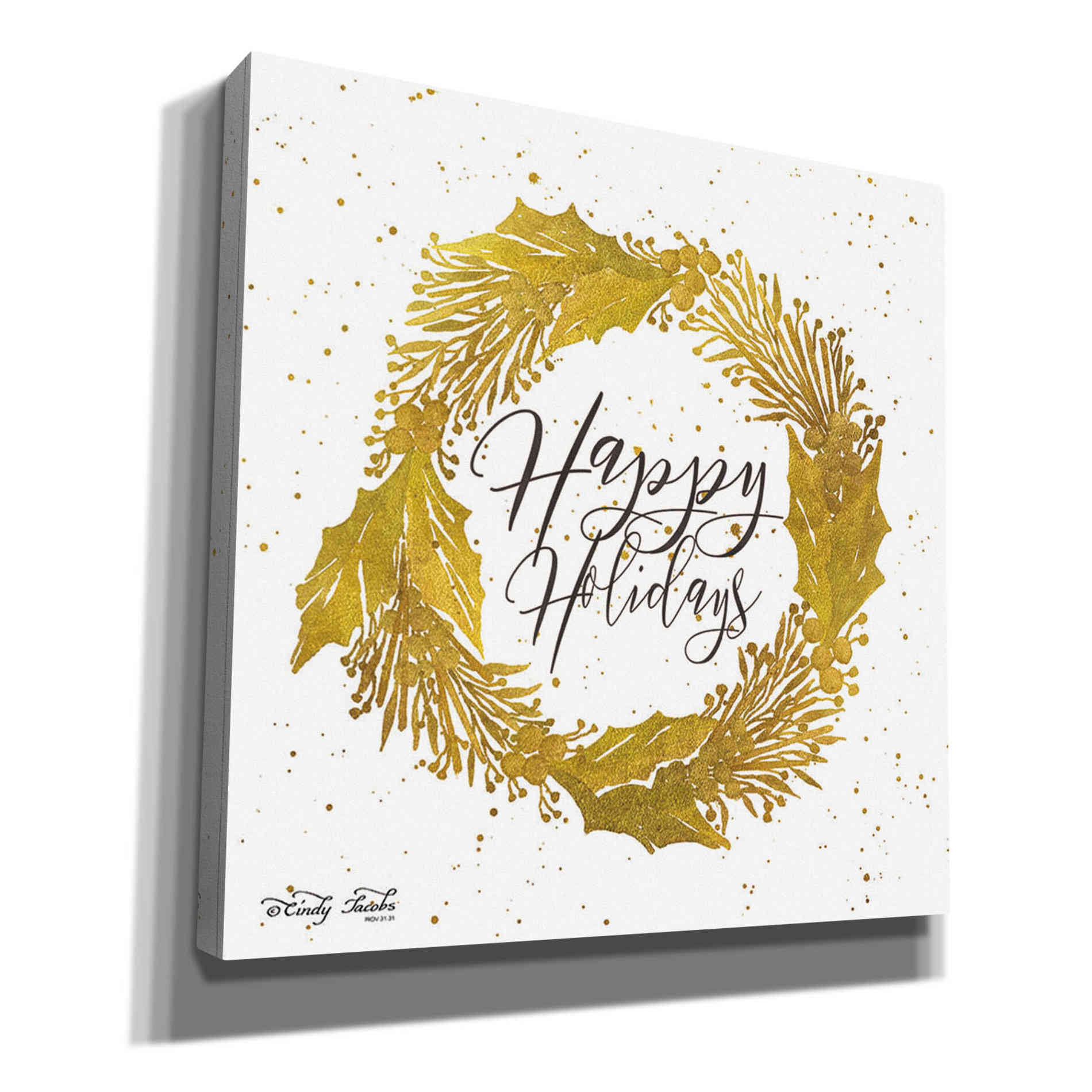 'Happy Holidays Gold Wreath' by Cindy Jacobs, Canvas Wall Art