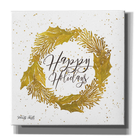 Image of 'Happy Holidays Gold Wreath' by Cindy Jacobs, Canvas Wall Art