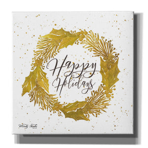 'Happy Holidays Gold Wreath' by Cindy Jacobs, Canvas Wall Art